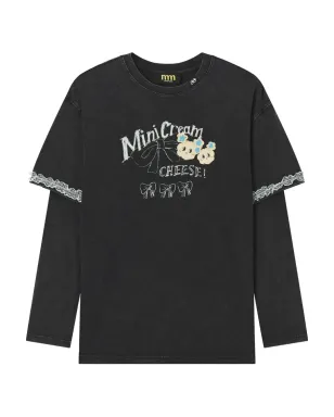 Mini Cream レーストリム長袖トップ - サムネイル1