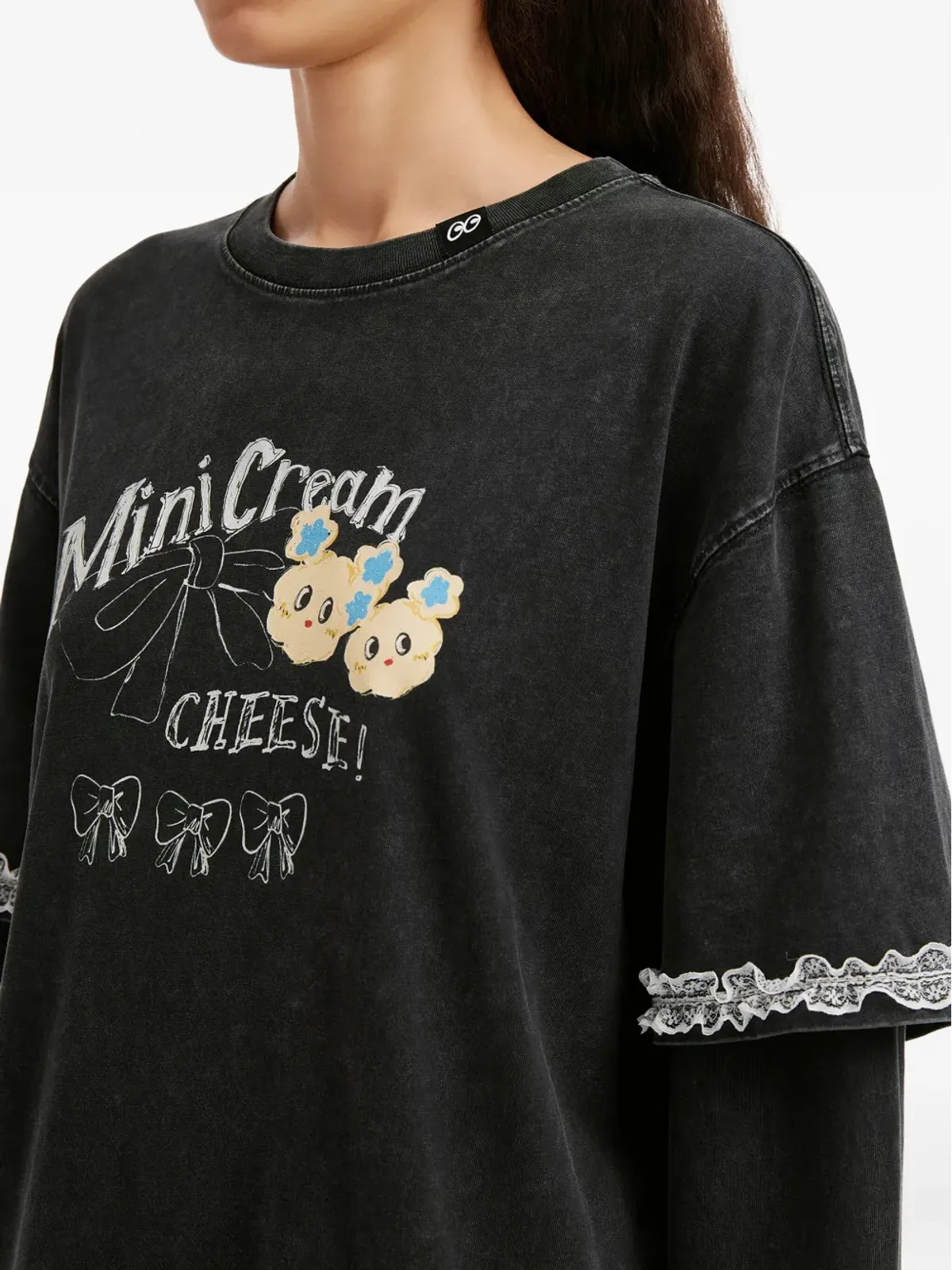 Mini Cream レーストリム長袖トップ - 画像5