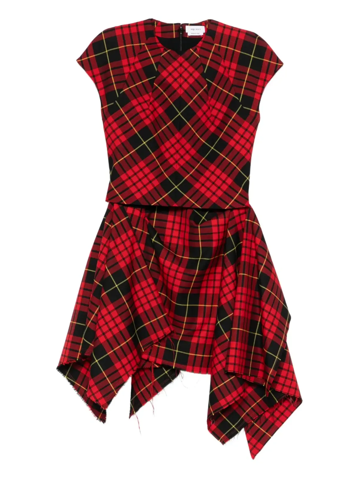 Alexander McQueen チェック柄ドレープ ミニドレス - レッド - 画像1