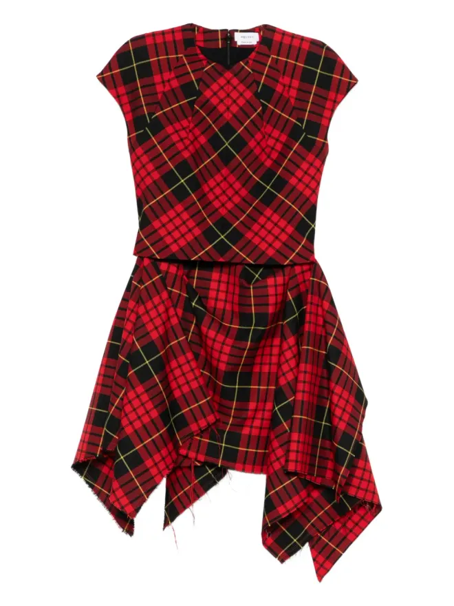 Alexander McQueen Alexander McQueen チェック柄ドレープ ミニドレス - レッドの商品画像