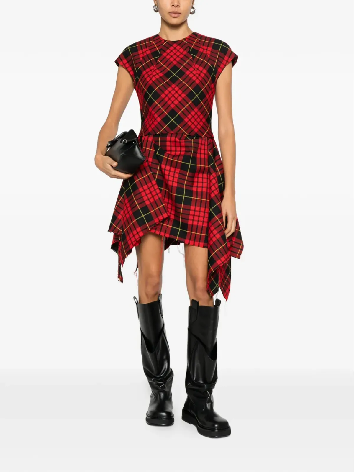 Alexander McQueen チェック柄ドレープ ミニドレス - レッド - 画像2