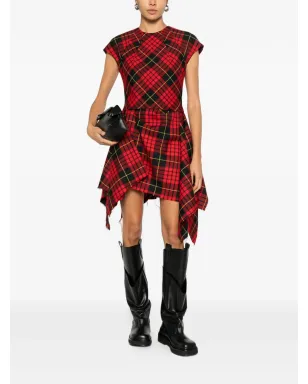 Alexander McQueen チェック柄ドレープ ミニドレス - レッド - サムネイル2