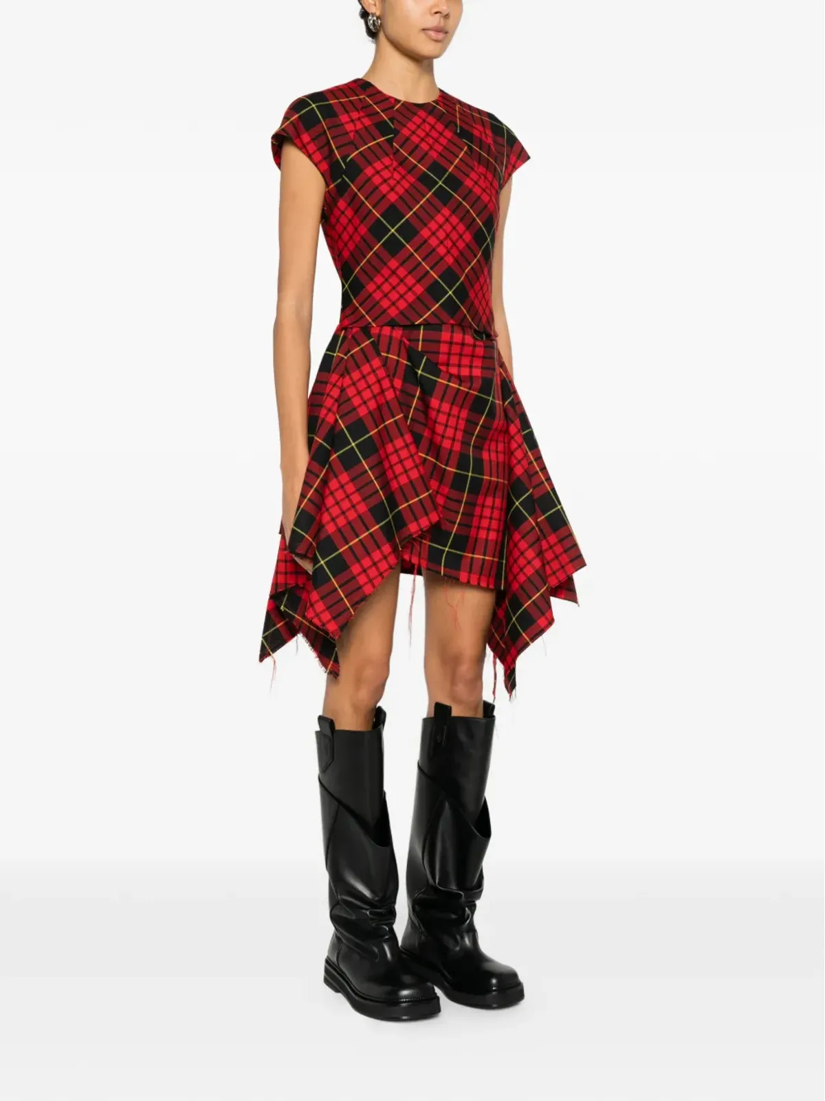 Alexander McQueen チェック柄ドレープ ミニドレス - レッド - 画像3