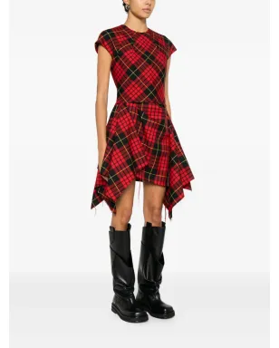 Alexander McQueen チェック柄ドレープ ミニドレス - レッド - サムネイル3