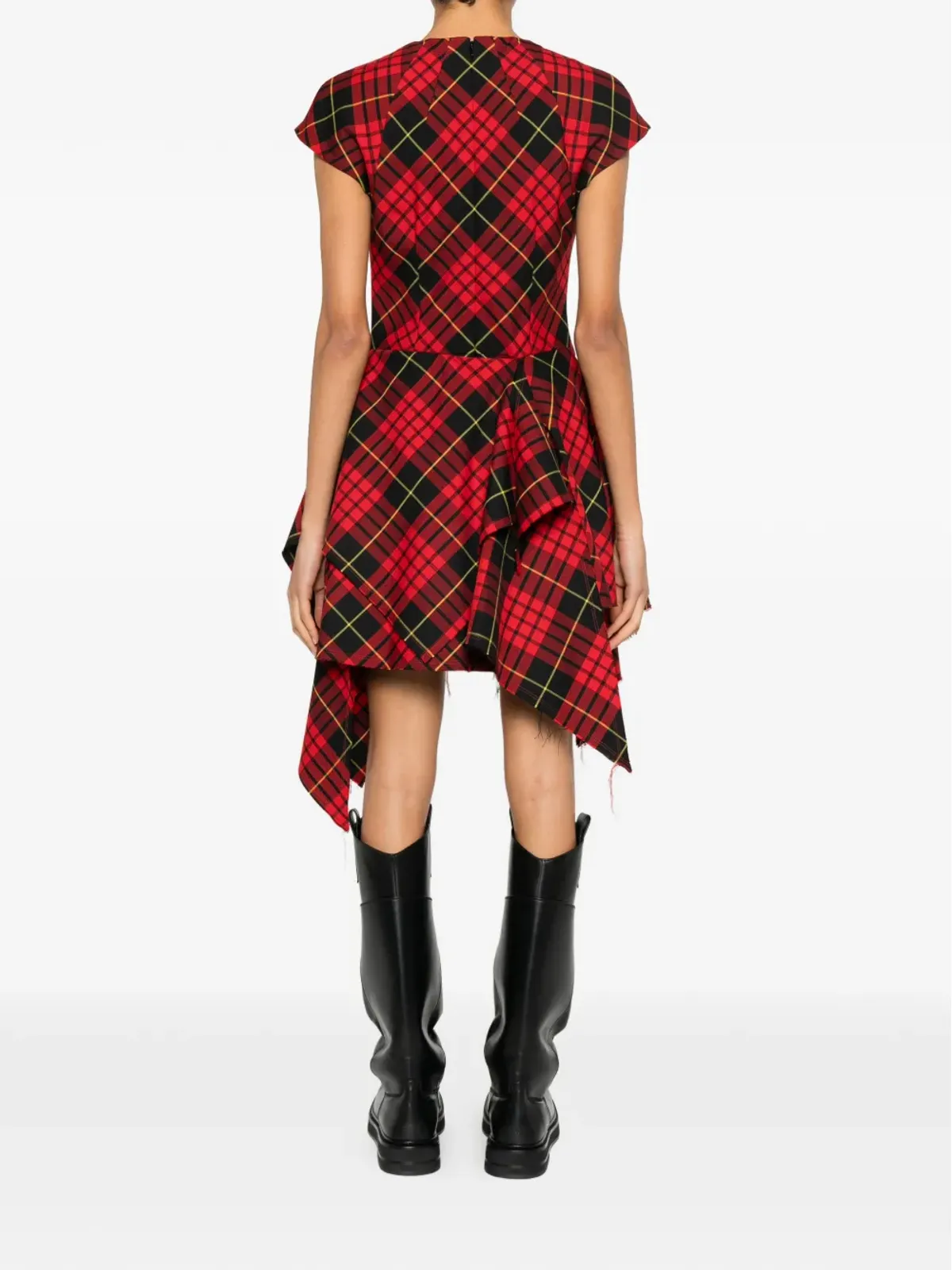 Alexander McQueen チェック柄ドレープ ミニドレス - レッド - 画像4