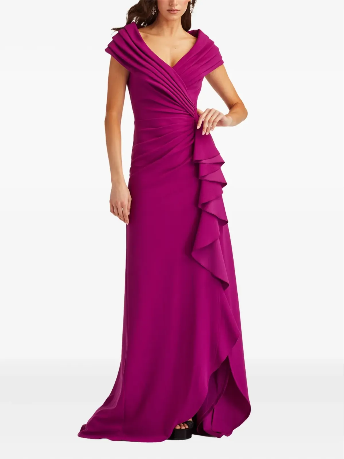 Tadashi Shoji ラッフルドレープマキシドレス - 画像2