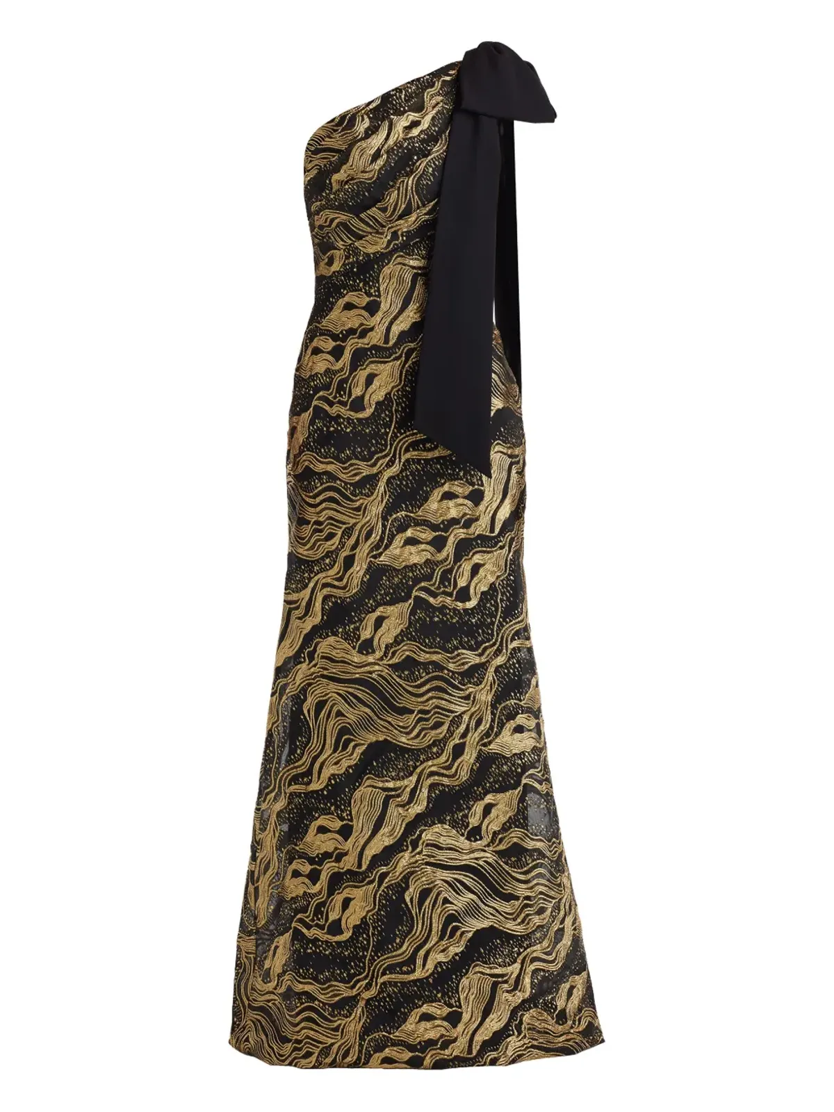 Tadashi Shoji 片肩リボンディテールのマキシドレス - 画像1
