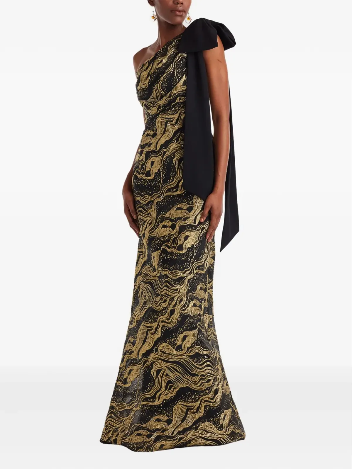 Tadashi Shoji 片肩リボンディテールのマキシドレス - 画像2