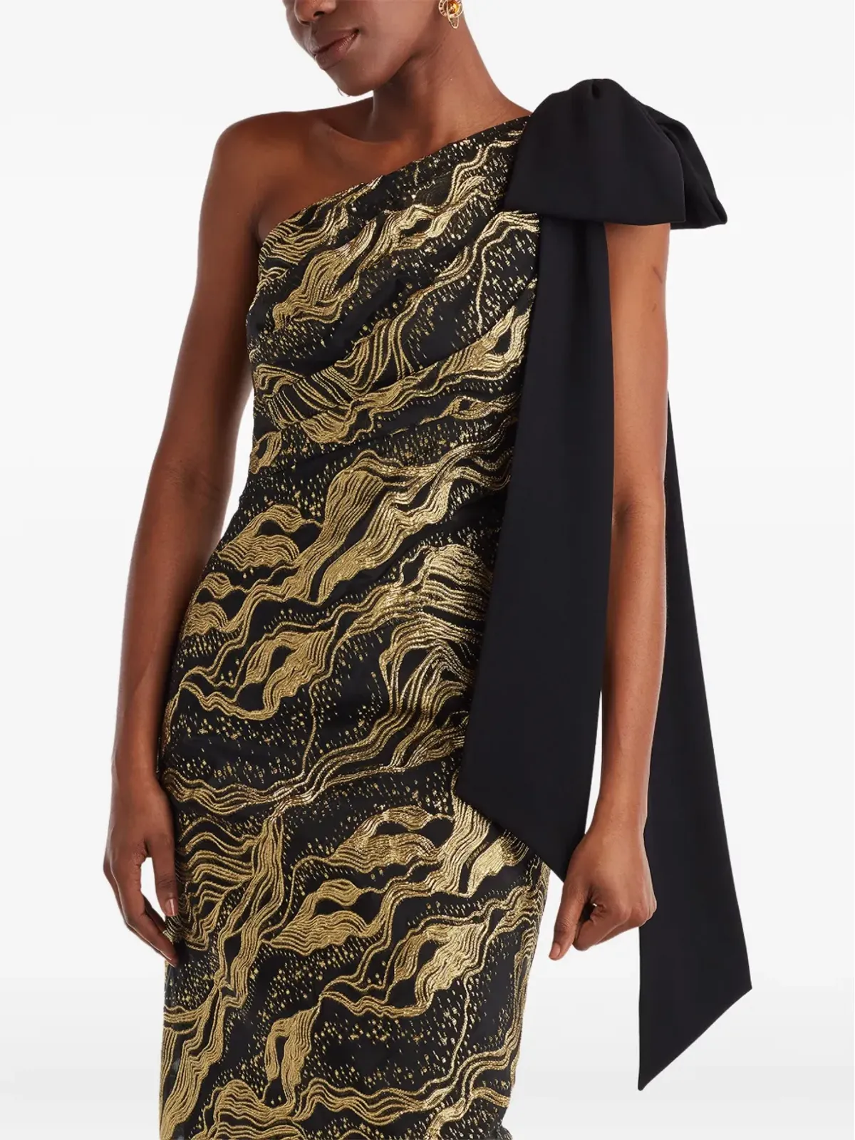 Tadashi Shoji 片肩リボンディテールのマキシドレス - 画像4