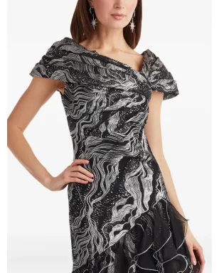 Tadashi Shoji ラッフル付きメタリックエフェクト マキシドレス ブラック - サムネイル4