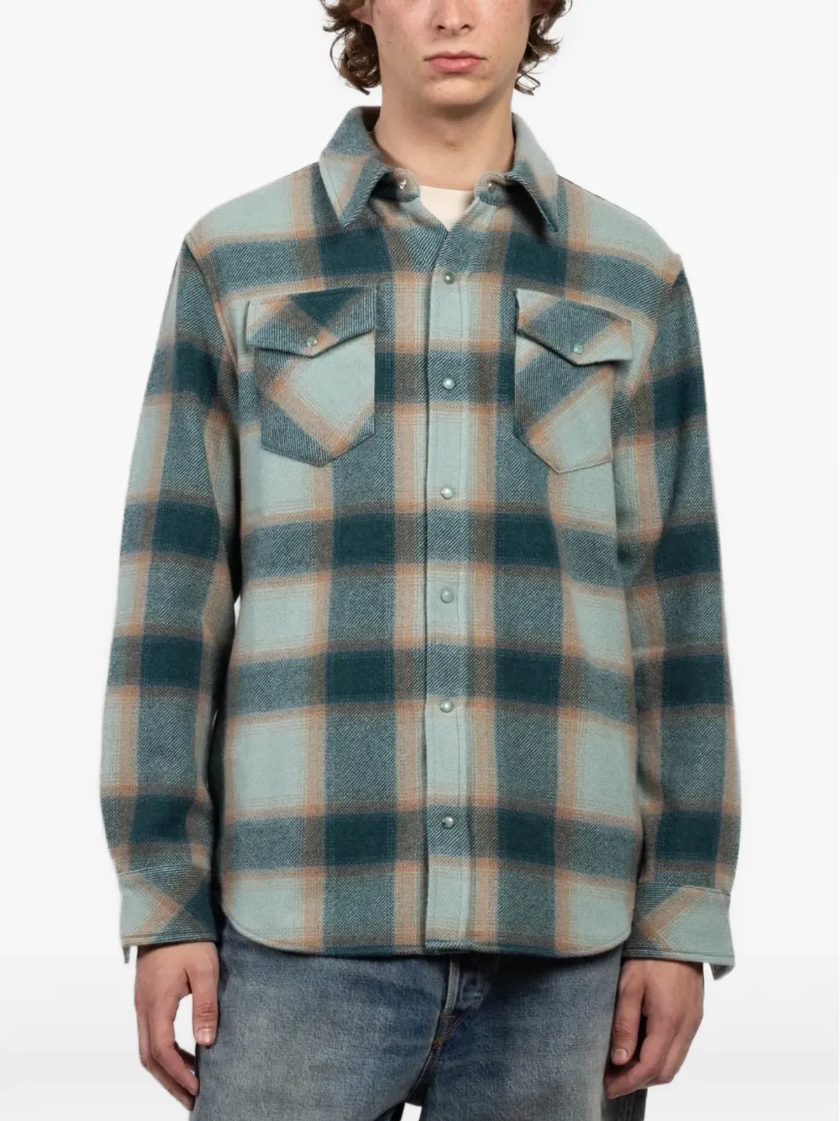 GOD'S TRUE CASHMERE アボカドシャドー ポケット付き チェックシャツ - グリーン - 画像5