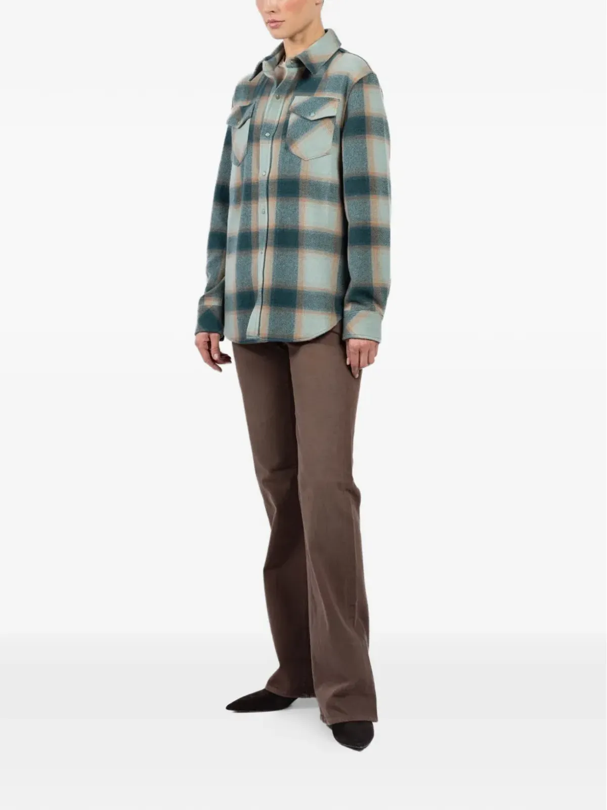 GOD'S TRUE CASHMERE アボカドシャドー ポケット付き チェックシャツ - グリーン - 画像3