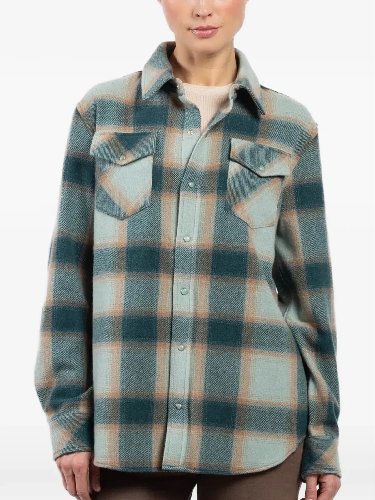 GOD'S TRUE CASHMERE アボカドシャドー ポケット付き チェックシャツ - グリーン - 画像4