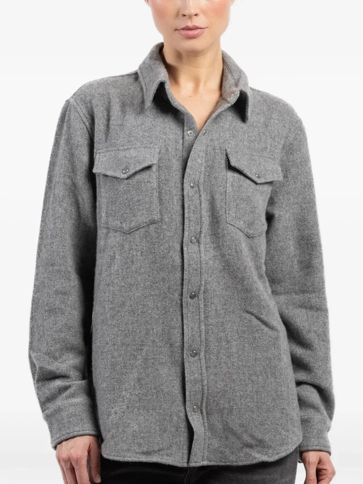 GOD'S TRUE CASHMERE カシミア チェストポケット シャツ - グレー - 画像5
