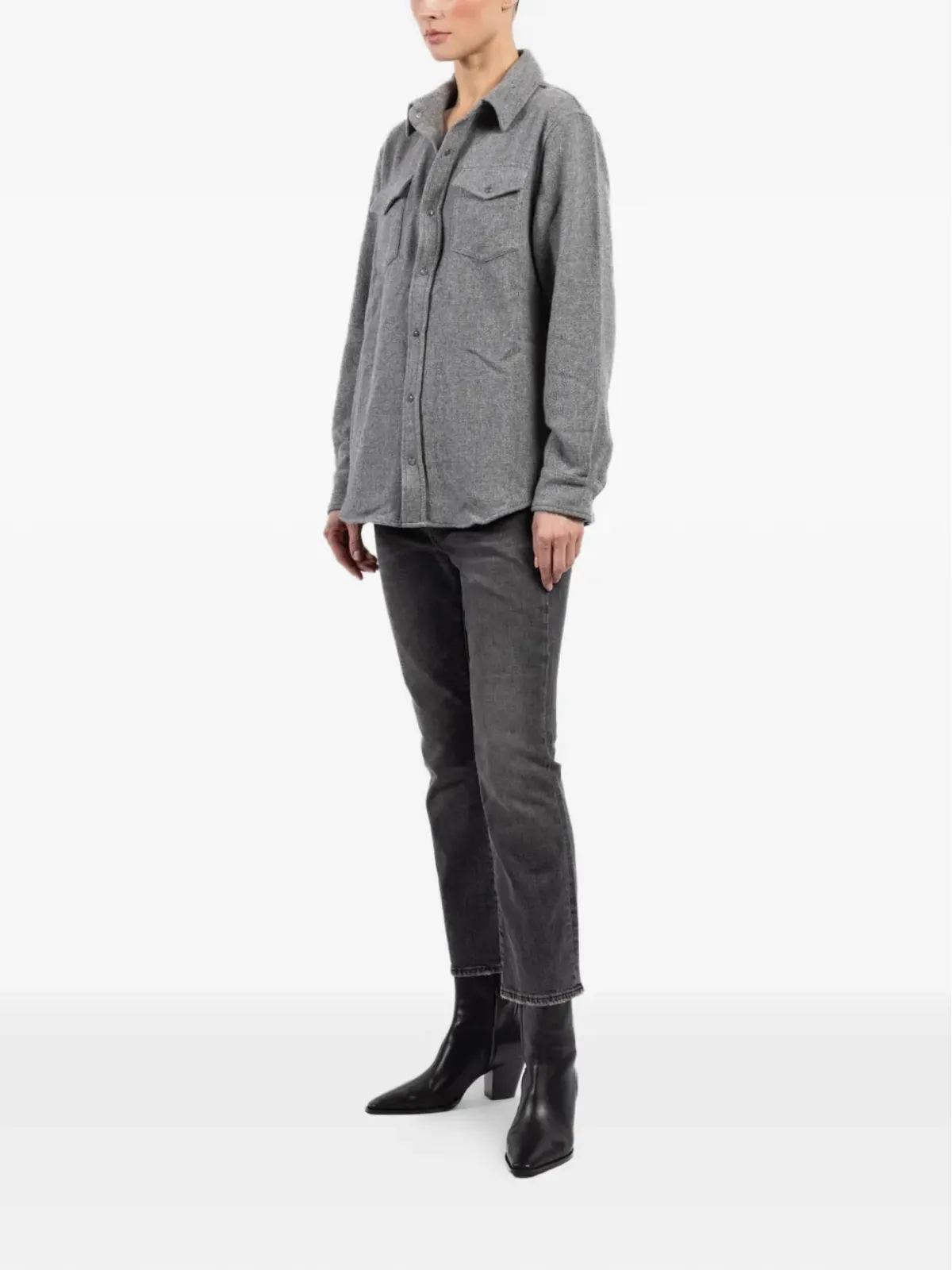 GOD'S TRUE CASHMERE カシミア チェストポケット シャツ - グレー - 画像3