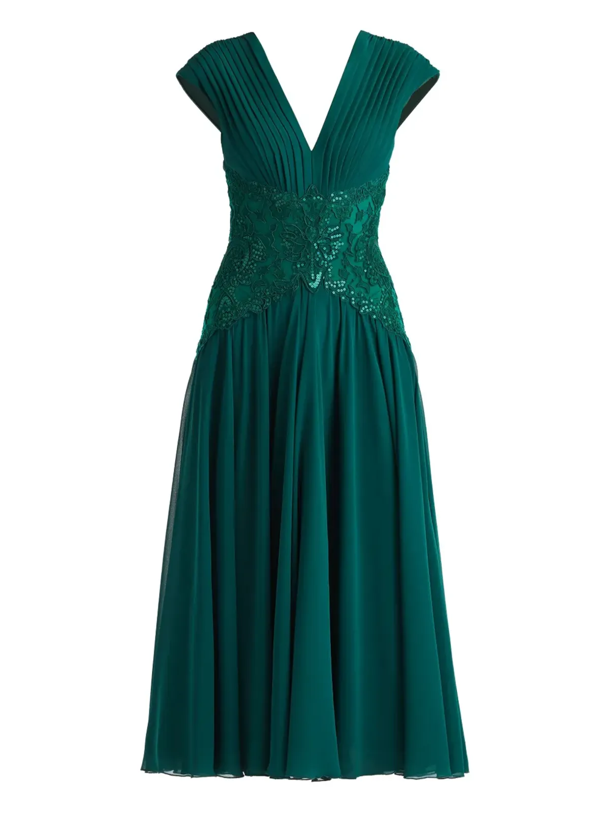 Tadashi Shoji プリーツ入りスパンコール装飾ミディドレス - 画像1