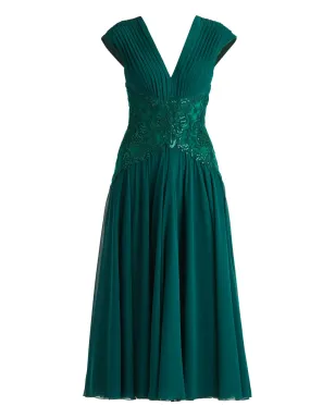 Tadashi Shoji プリーツ入りスパンコール装飾ミディドレス - サムネイル1