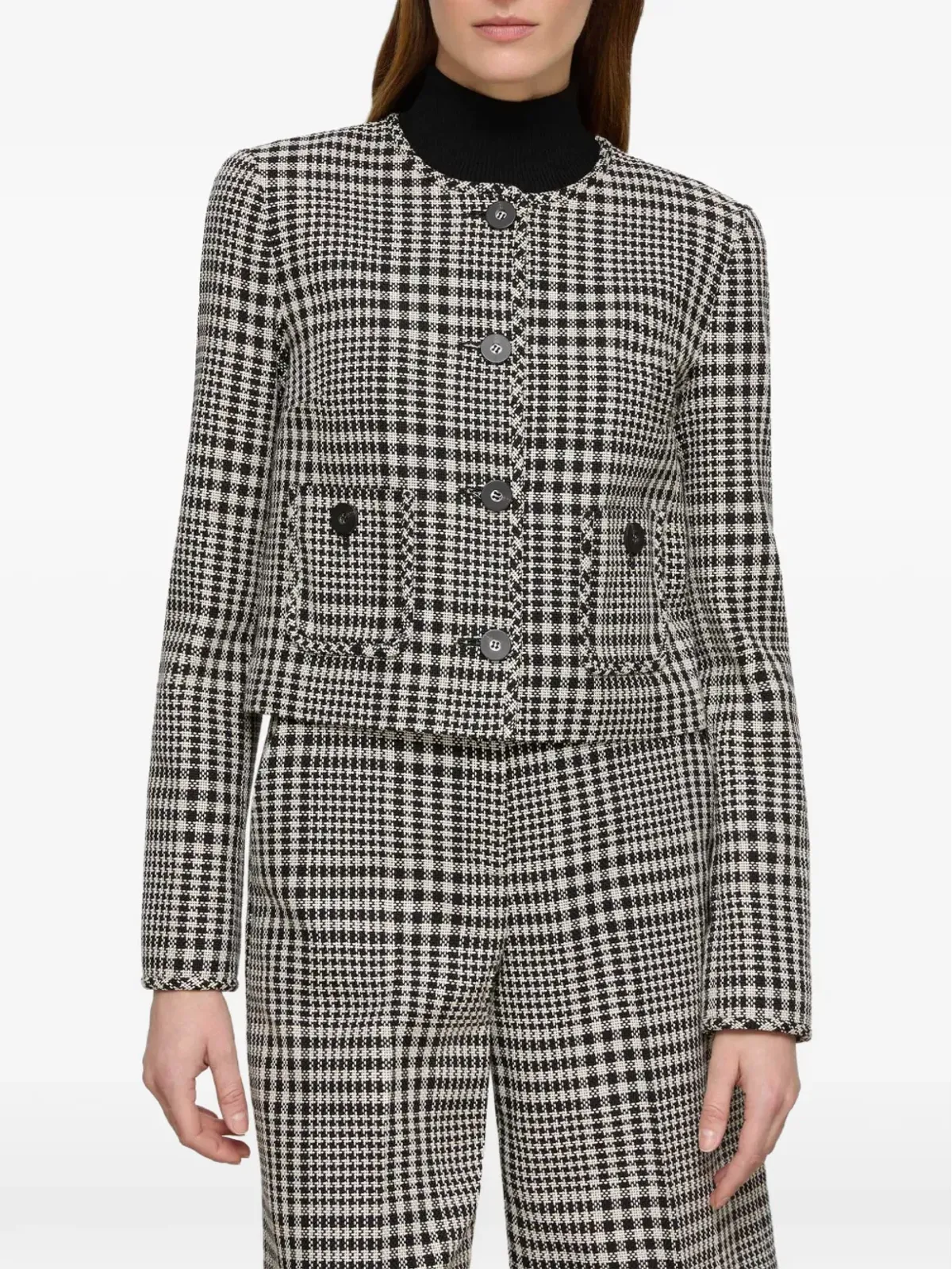 Lafayette 148 チェック柄ポケット付きクロップドジャケット - 画像2