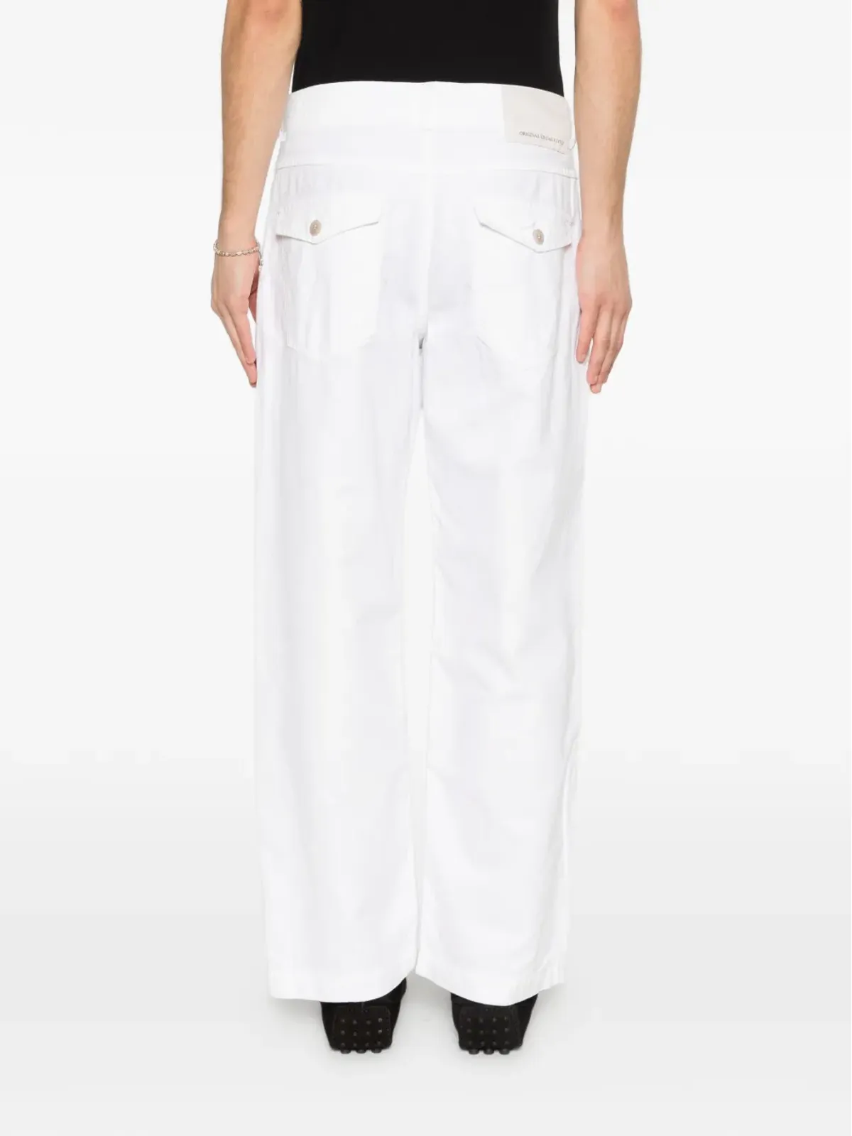 original vintage style belt loops trousers - White - 画像4