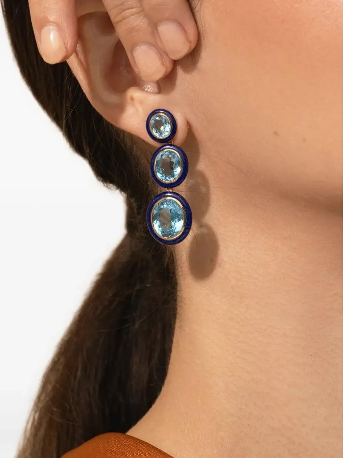Goshwara 3-Tier oval blue topaz and lapis earrings - Gold - 画像2