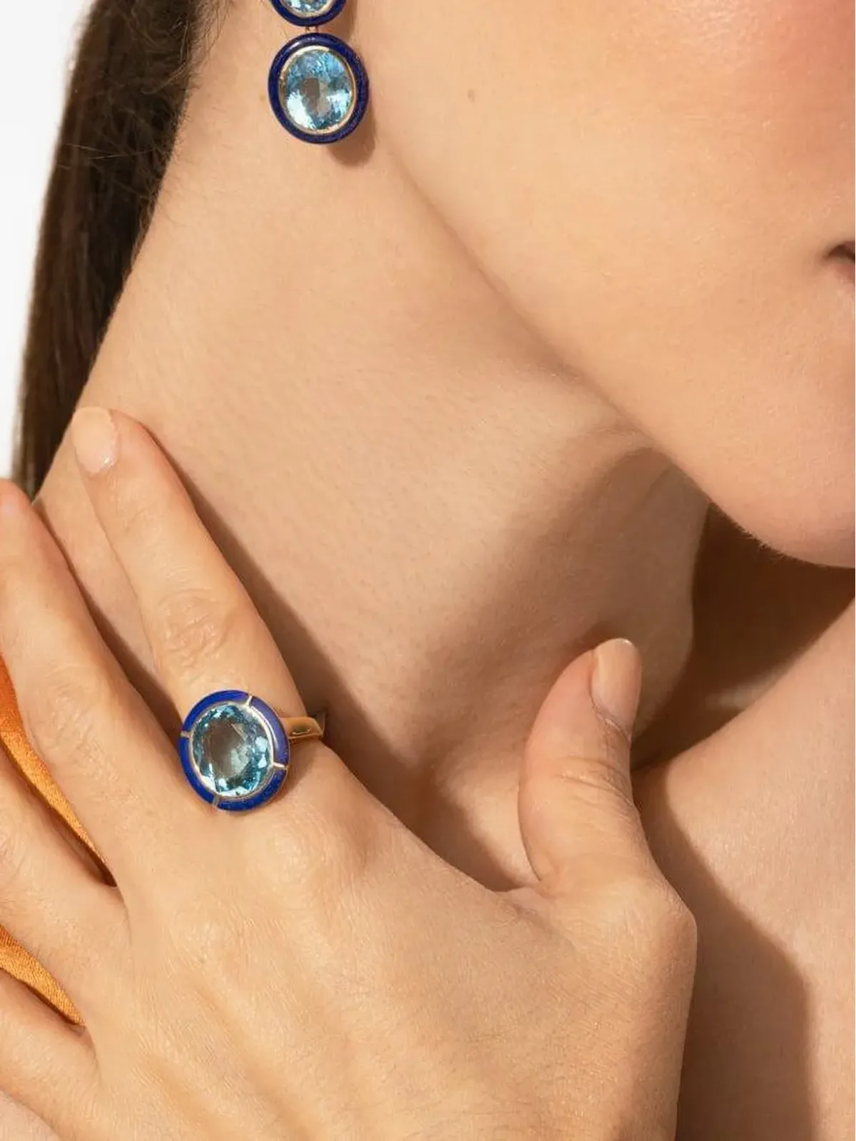 Goshwara 3-Tier oval blue topaz and lapis earrings - Gold - 画像4