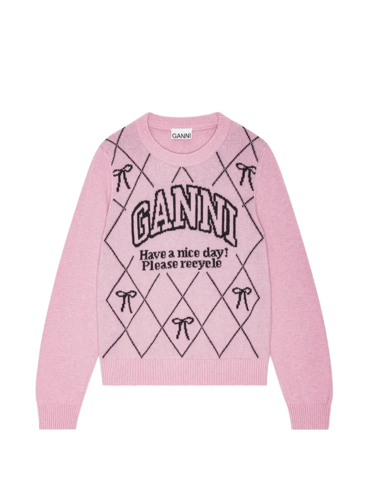 GANNI ボウ柄インターシャセーター - 画像1
