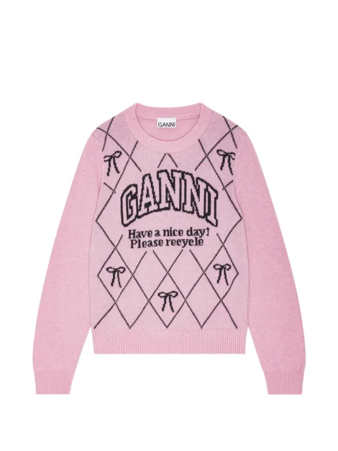 Ganni GANNI ボウ柄インターシャセーターの商品画像