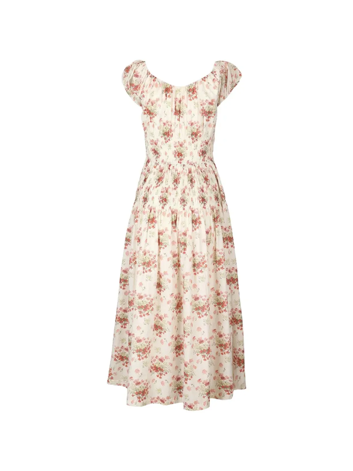 DÔEN Quinette floral-print shirred midi dress - Neutrals - 画像2