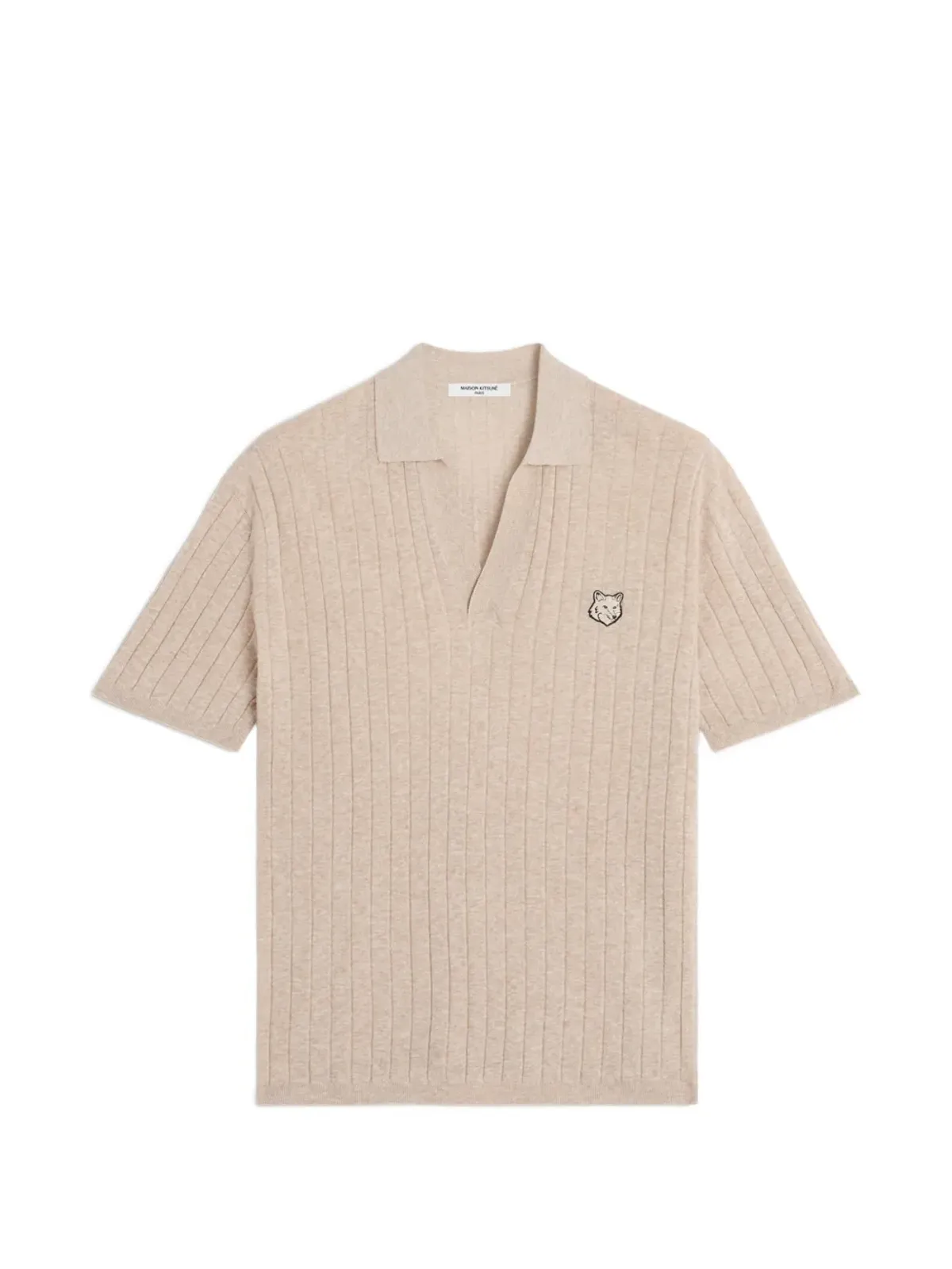 Maison Kitsuné embroidered ribbed polo shirt - Neutrals - 画像1