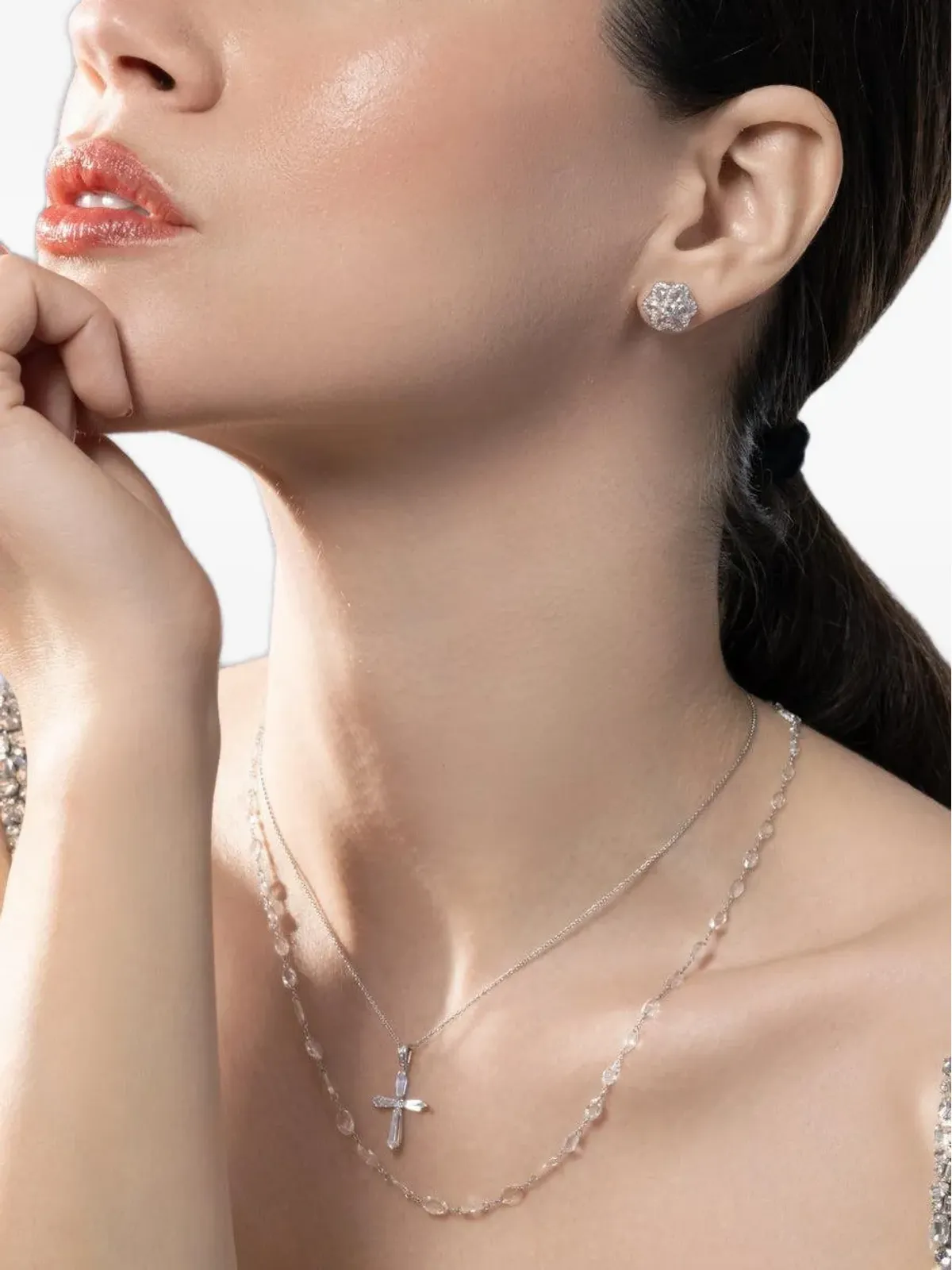 64 Facets 18kt ホワイトゴールド フローラル ダイヤモンド イヤリング - シルバー - 画像2