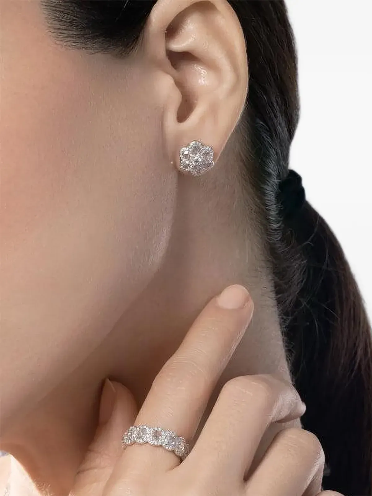 64 Facets 18kt ホワイトゴールド フローラル ダイヤモンド イヤリング - シルバー - 画像3