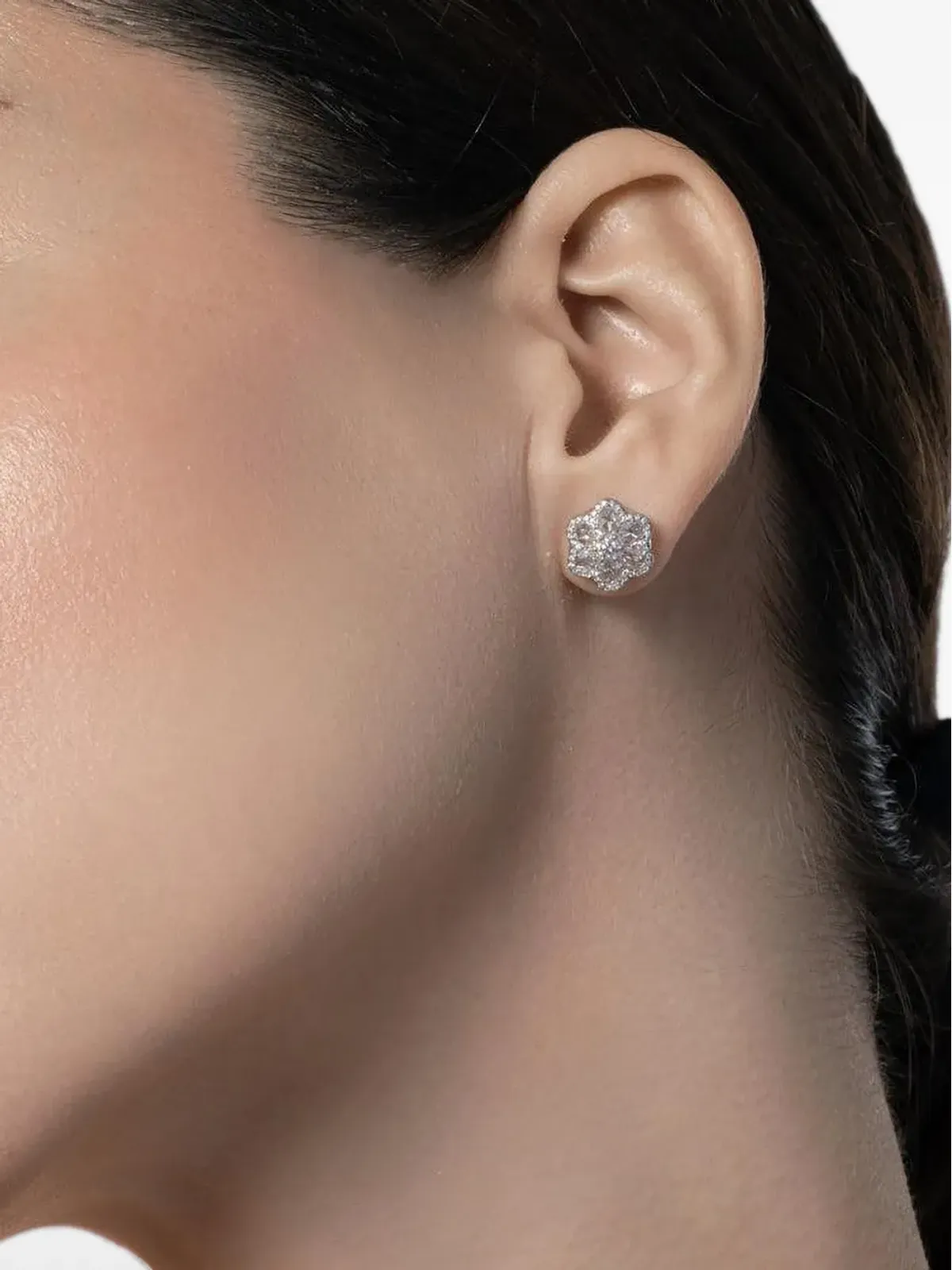 64 Facets 18kt ホワイトゴールド フローラル ダイヤモンド イヤリング - シルバー - 画像4