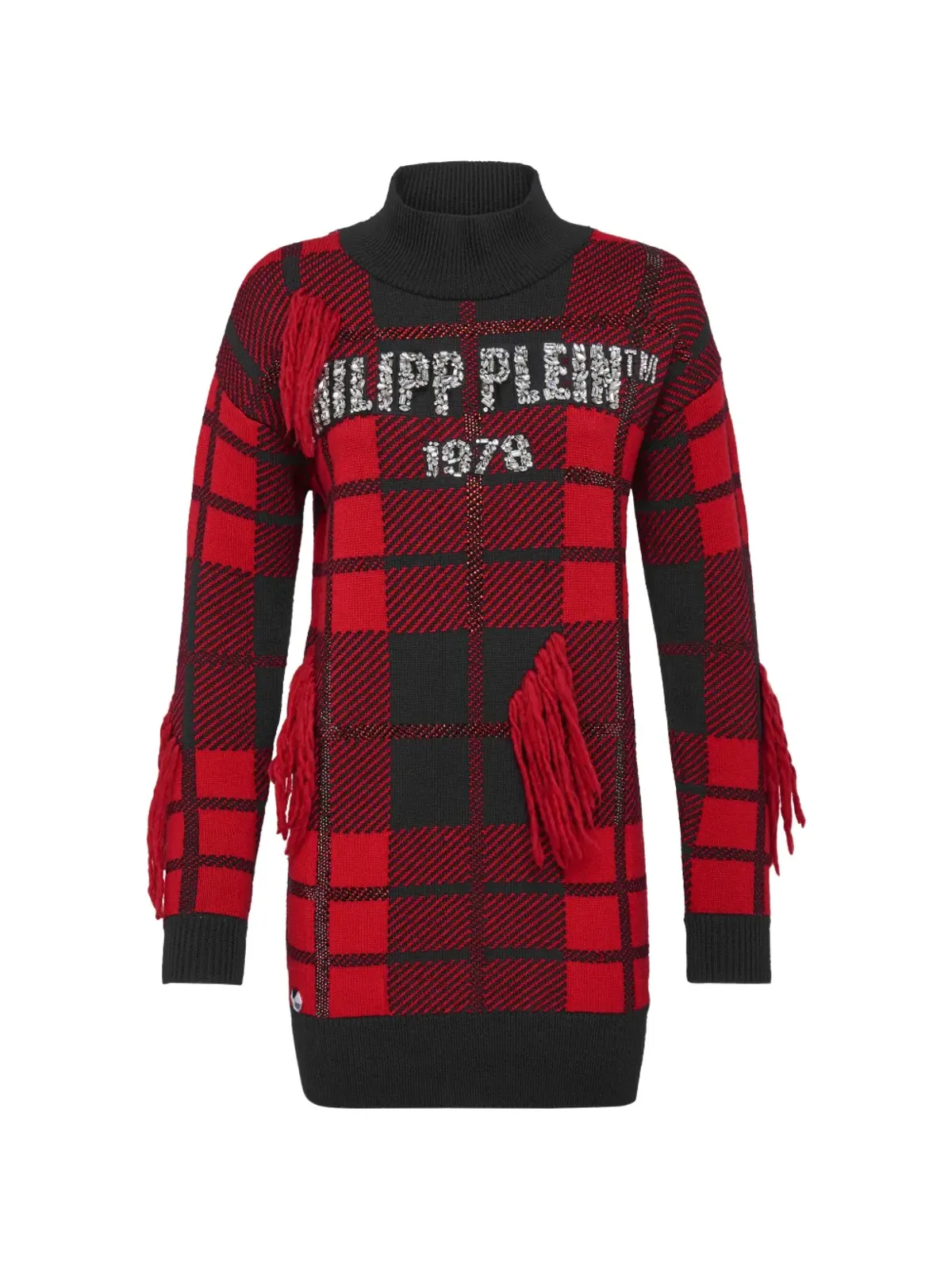 Philipp Plein タータンフリンジ丸首ニットセーター - ブラック - 画像1
