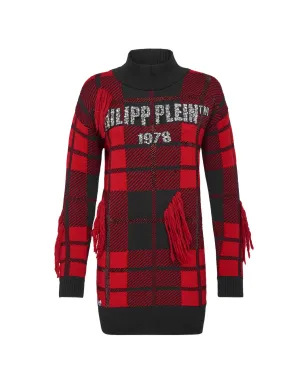 Philipp Plein タータンフリンジ丸首ニットセーター - ブラック - サムネイル1