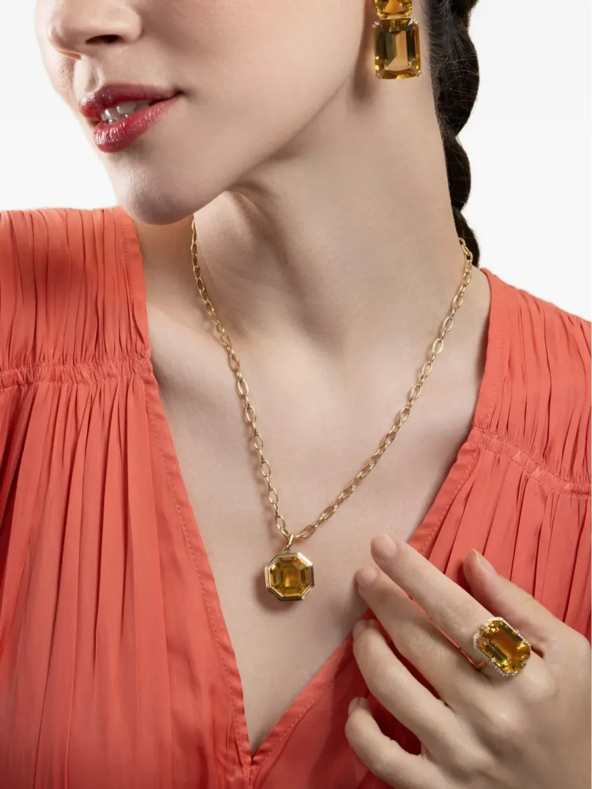 Goshwara Manhattan octagon-pendant citrine necklace - Gold - 画像2