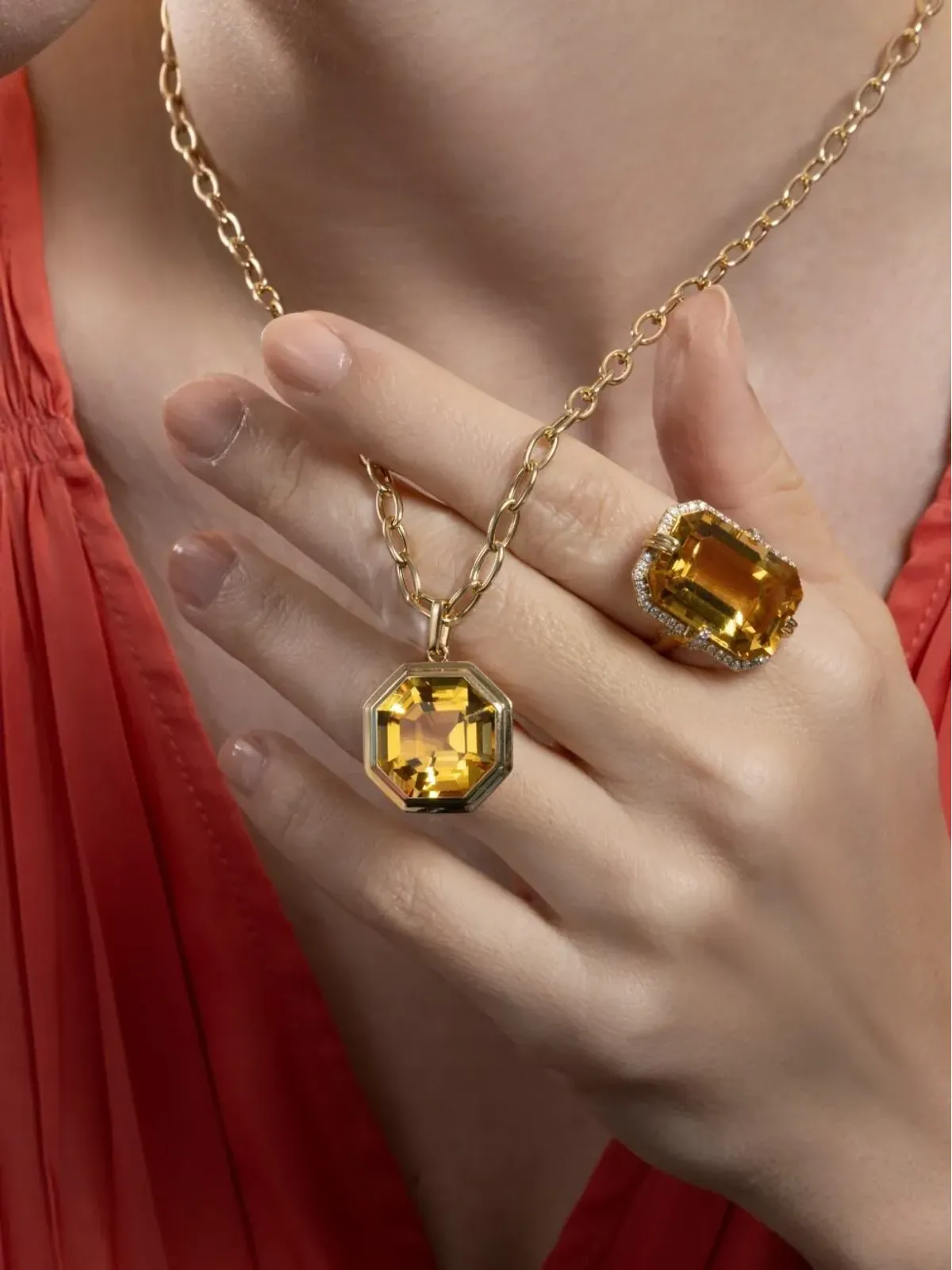 Goshwara Manhattan octagon-pendant citrine necklace - Gold - 画像3