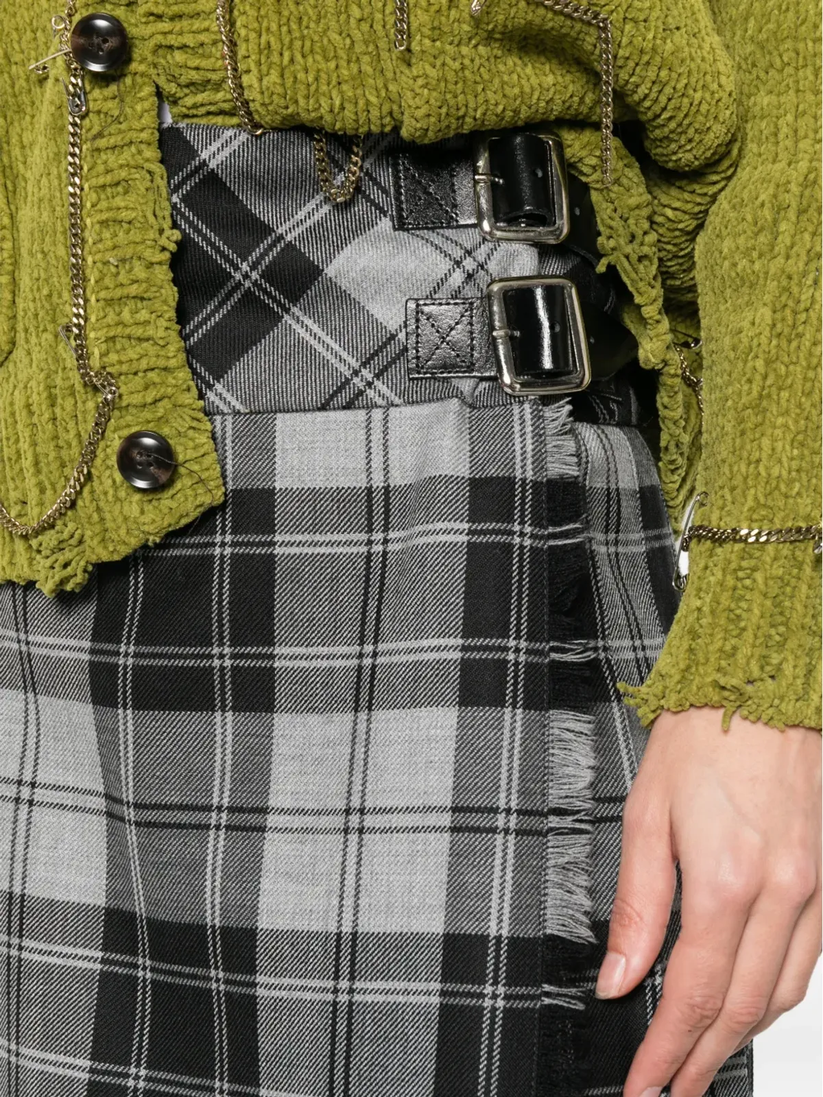 Le Kilt バックル付きチェック柄ミディスカート - 画像5