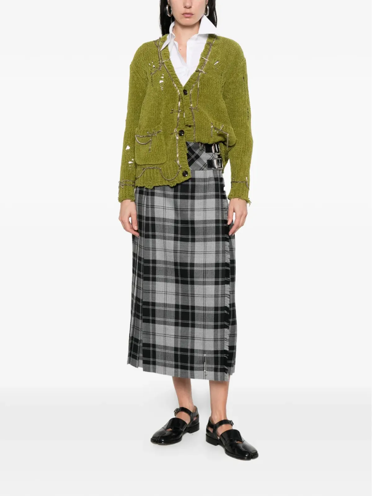 Le Kilt バックル付きチェック柄ミディスカート - 画像2