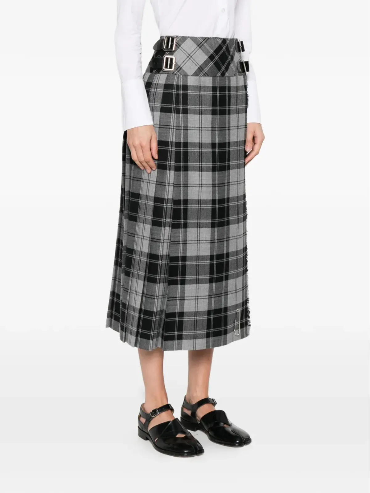 Le Kilt バックル付きチェック柄ミディスカート - 画像3
