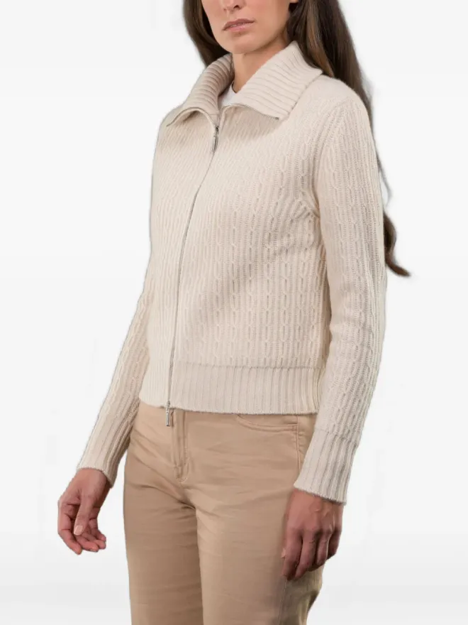 Moorer Moorer Malea-BC ジップファスナー付き ケーブル柄カーディガン - Neutralsの商品画像