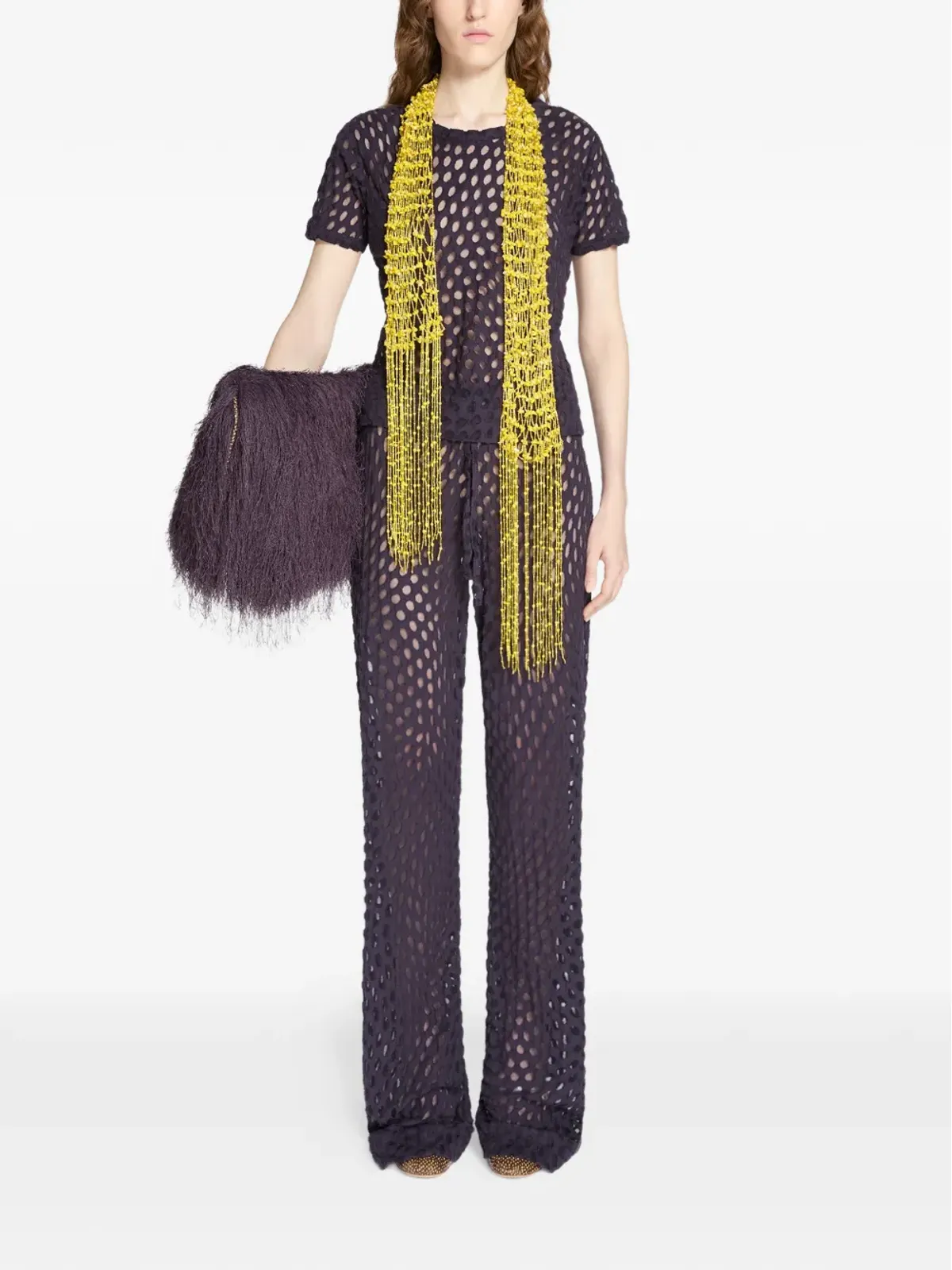 DRIES VAN NOTEN embroidered scarf necklace - Yellow - 画像2
