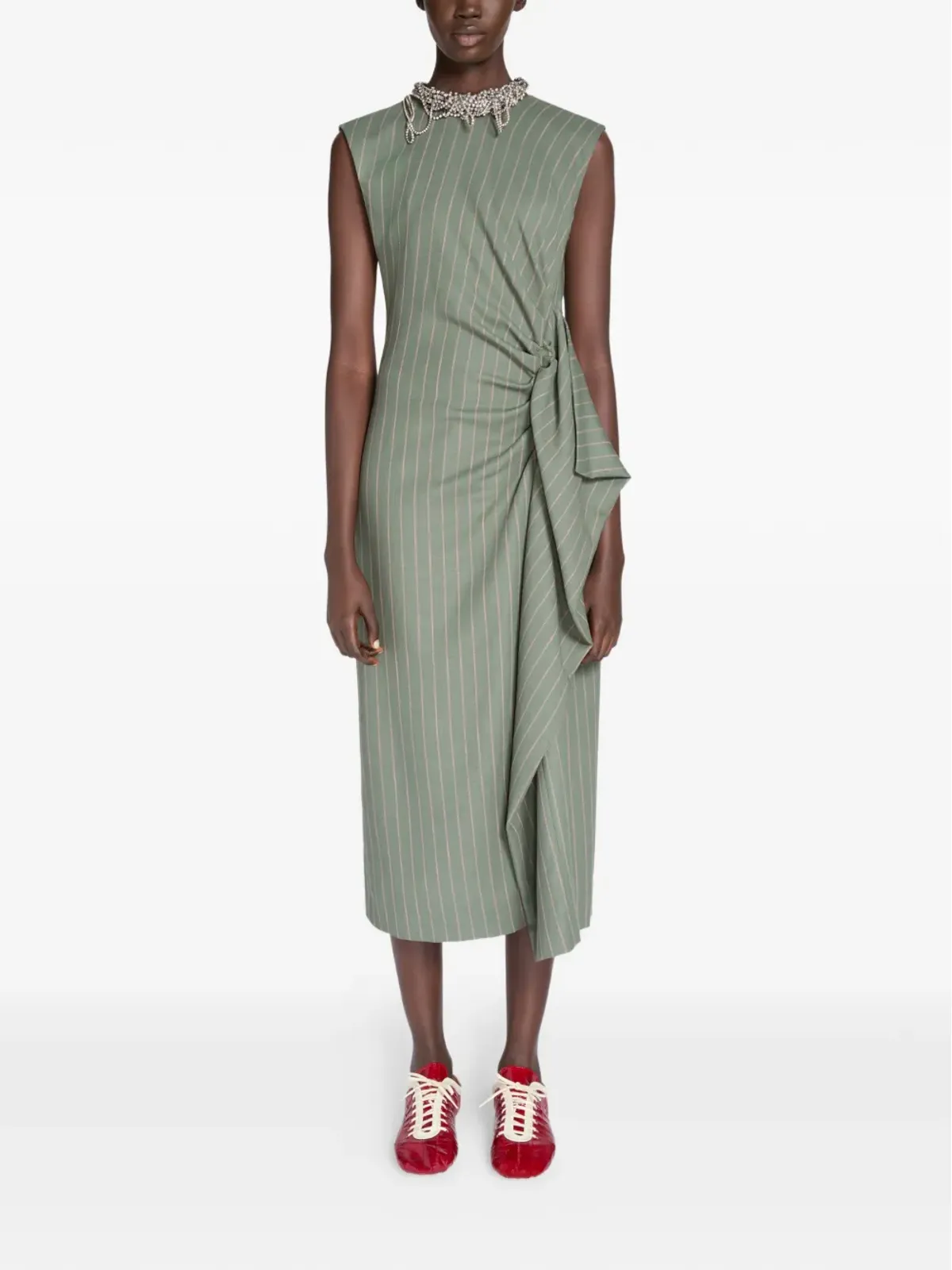 DRIES VAN NOTEN ピンストライプ フリル ミディドレス - 画像2