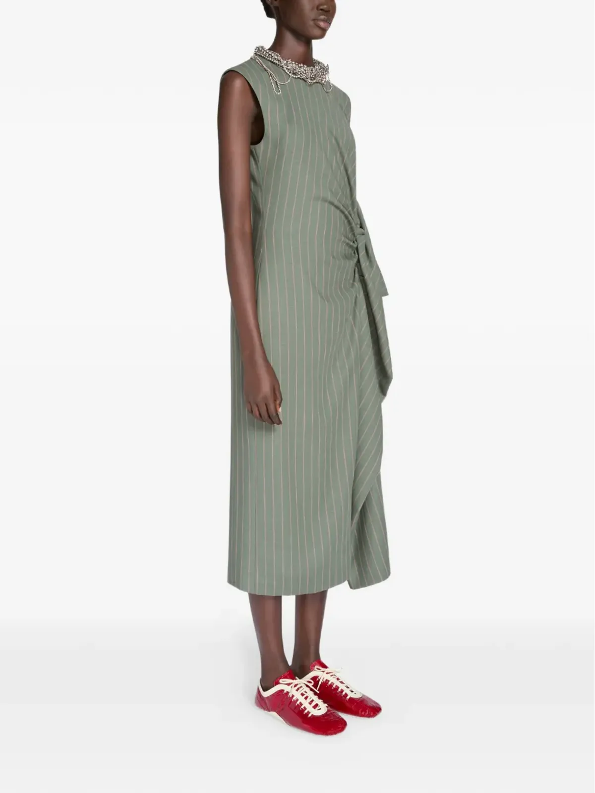 DRIES VAN NOTEN ピンストライプ フリル ミディドレス - 画像3