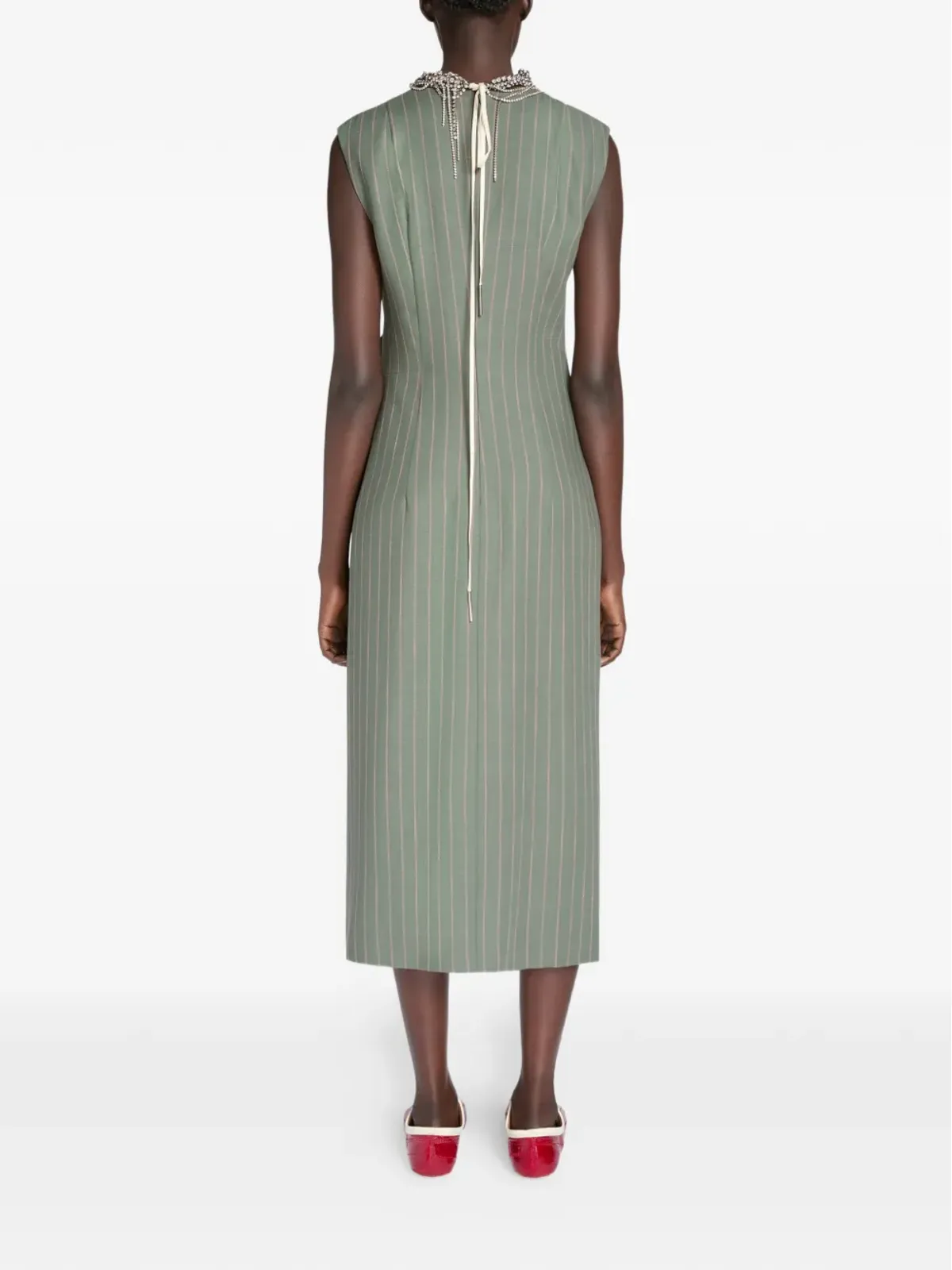 DRIES VAN NOTEN ピンストライプ フリル ミディドレス - 画像4