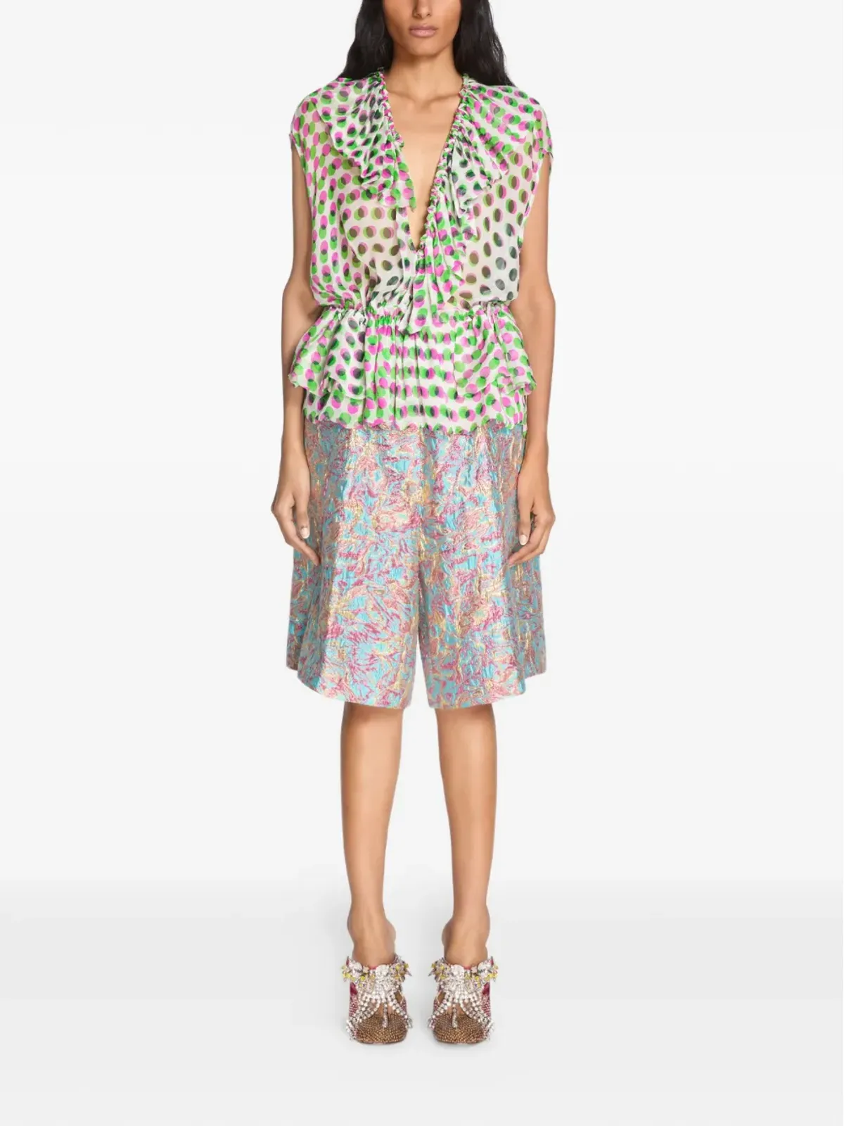 DRIES VAN NOTEN ポルカドット柄フリルブラウス - 画像2