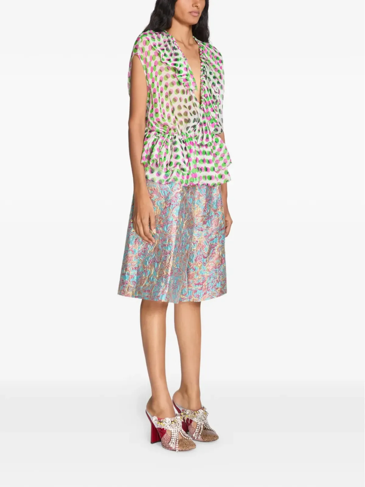 DRIES VAN NOTEN ポルカドット柄フリルブラウス - 画像3