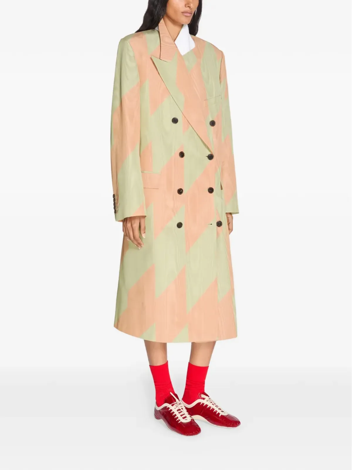 DRIES VAN NOTEN ダブルブレスト チェボン コート - 画像3