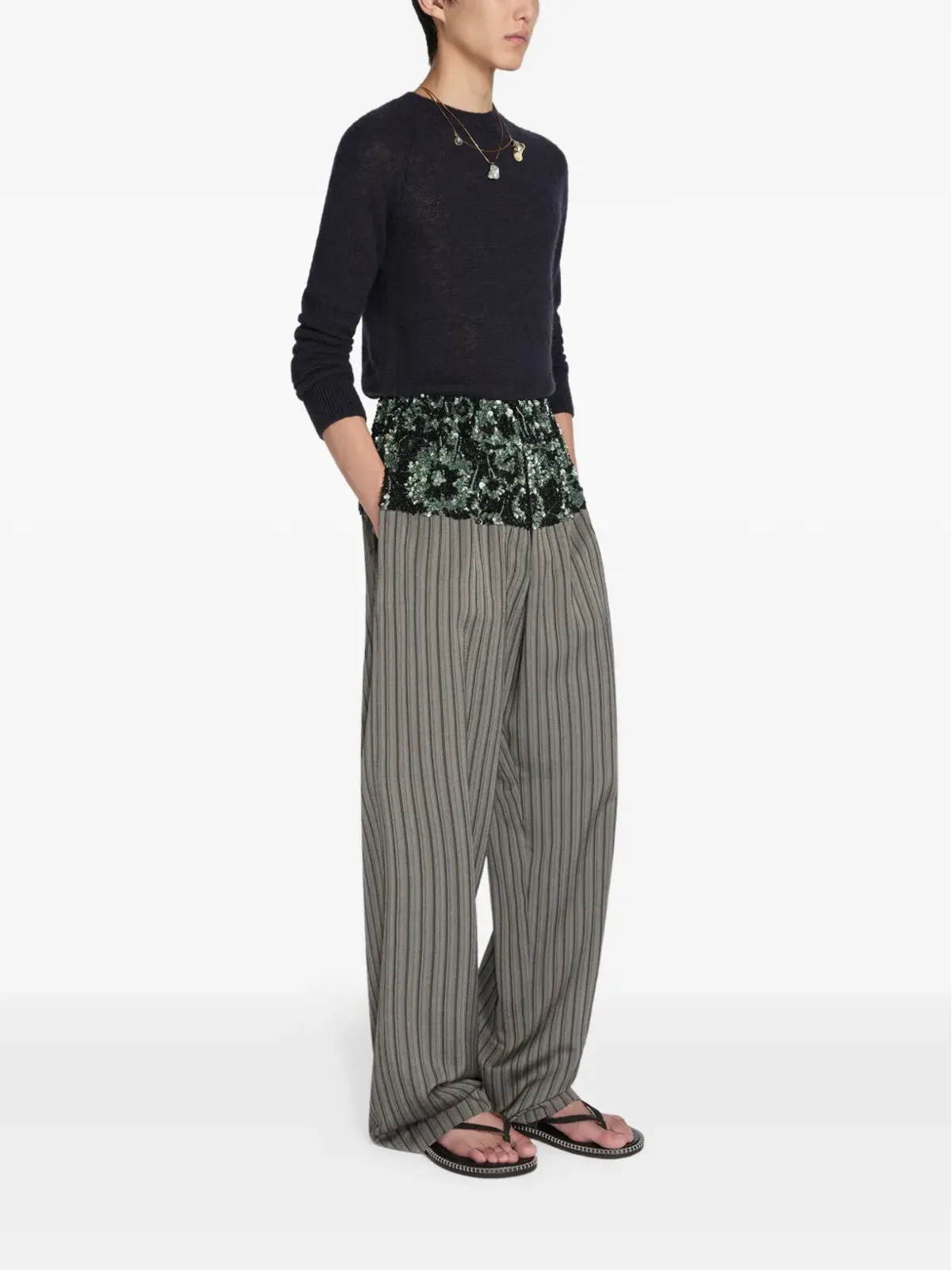 DRIES VAN NOTEN スパンコール付きストライプパンツ - 画像3