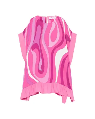 PUCCI Junior ピンクのラッフルグラフィックプリントドレス - サムネイル1