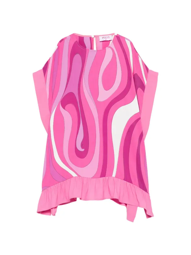 PUCCI Junior PUCCI Junior ピンクのラッフルグラフィックプリントドレスの商品画像